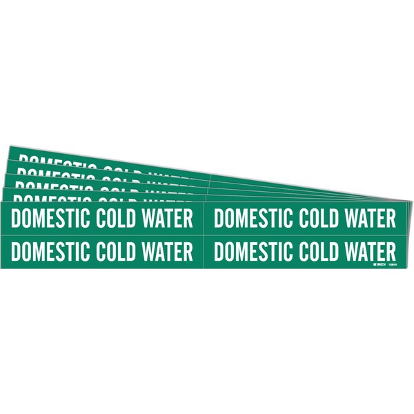 DOMESTIC COLD WATER Pipe Marker Style 4 White on Green 4 per Card, 5 PK